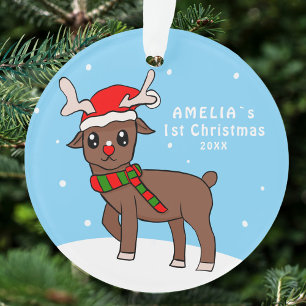 Cute Deer Baby`s 1st Christmas Drawing Ornament