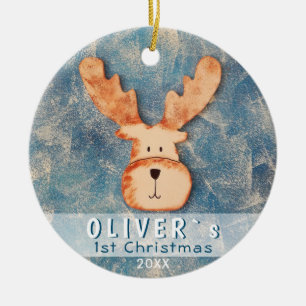 Cute Deer Baby`s First Christmas Ceramic Ornament