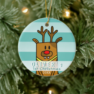 Cute Deer Baby`s First Christmas Ceramic Ornament