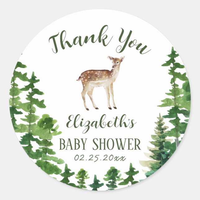 Cute Deer Baby Shower Thank You Classic Round Sticker (Front)