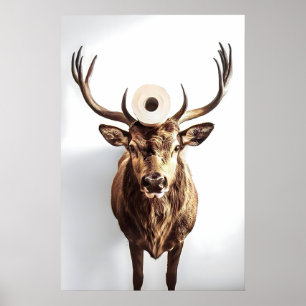 Cute Deer Bathroom Wall Art, Hilarious Deer with Poster