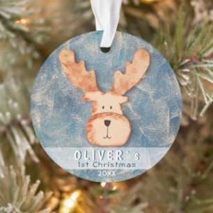 Cute Deer Blue Baby`s First Christmas Ornament