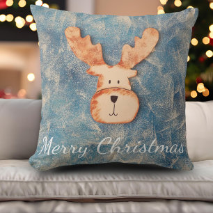 Cute Deer Blue Christmas Holiday Cushion