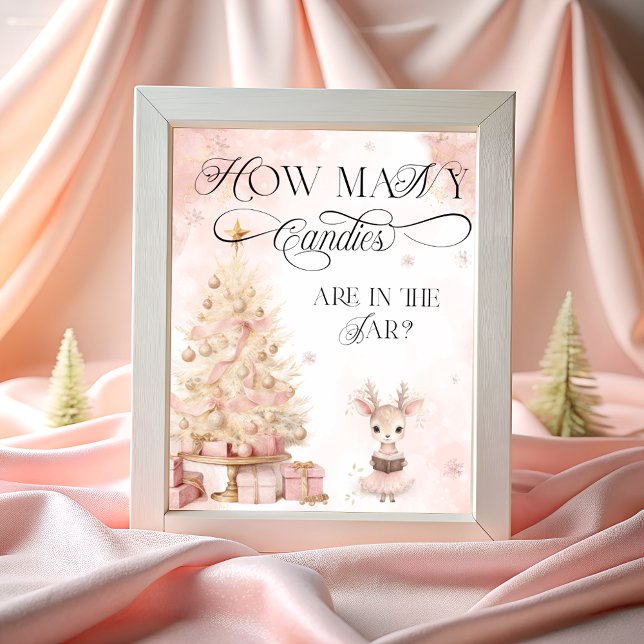 Cute Deer Blush Pink Gold Winter How Many Candies Poster (Creator Uploaded)