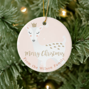 Cute Deer   Blush Pink   Personalised Christmas Ceramic Ornament