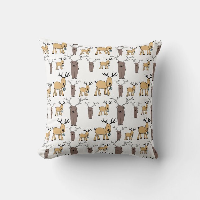 Cute Deer Buck Bull Elk Hand Drawn Baby Nursery Cushion (Front)