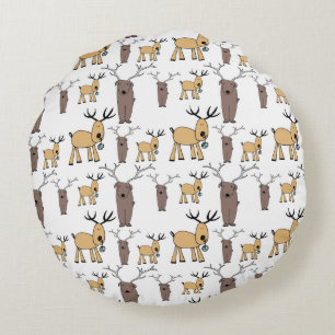 Cute Deer Buck Bull Elk Hand Drawn Baby Nursery Round Cushion
