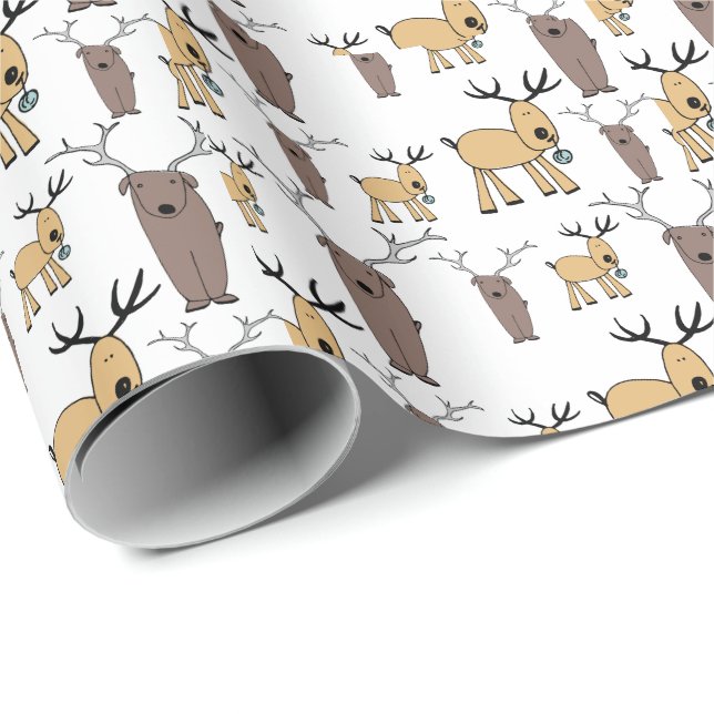 Cute Deer Buck Bull Elk Hand Drawn Baby Nursery Wrapping Paper (Roll Corner)