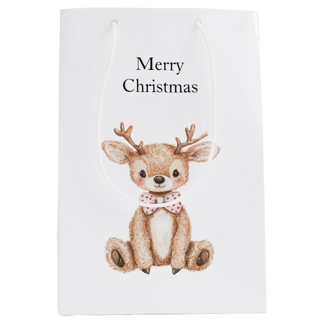 Cute Deer Christmas Medium Gift Bag (Front)