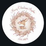 Cute Deer Christmas To From name stickers<br><div class="desc">Christmas stickers with a Cute Deer in gingerbread Christmas wreath in red and beige. Easily personalise the name - Kate Eden Art</div>