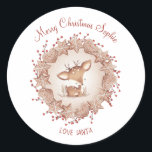 Cute Deer Christmas To From name stickers<br><div class="desc">Christmas stickers with a Cute Deer in gingerbread Christmas wreath in red and beige. Easily personalise the name - Kate Eden Art</div>