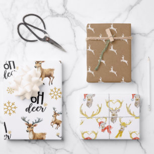Cute Deer Christmas Wrapping Paper Sheet