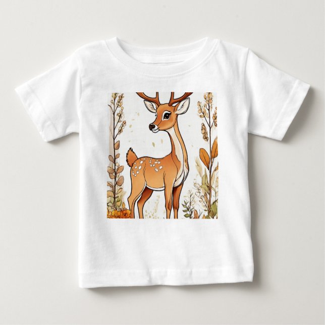 Cute Deer Colouring Book Illustration Baby T-Shirt (Front)