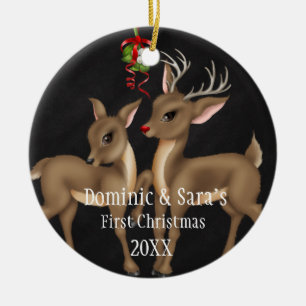 Cute Deer Couple First Christmas Ornament