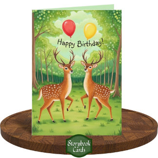 Cute Deer Couple Forest Storybook Art Birthday  Card