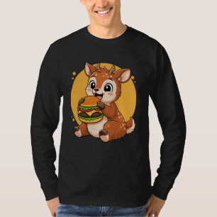 Cute Deer Eating Burger Funny Kawaii Animal Food L T-Shirt