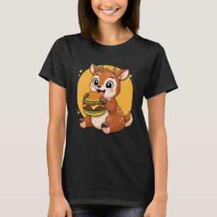 Cute Deer Eating Burger Funny Kawaii Animal Food L T-Shirt