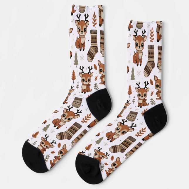 Cute Deer Fall Socks – Cosy Leaf Pattern Design (Left)