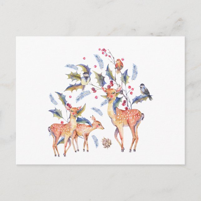 Cute Deer Family Gathering in the Woods Nature Postcard (Front)