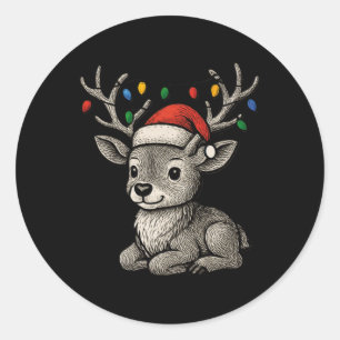 Cute Deer Fawn Fairy Lights Antlers Xmas Christmas Classic Round Sticker