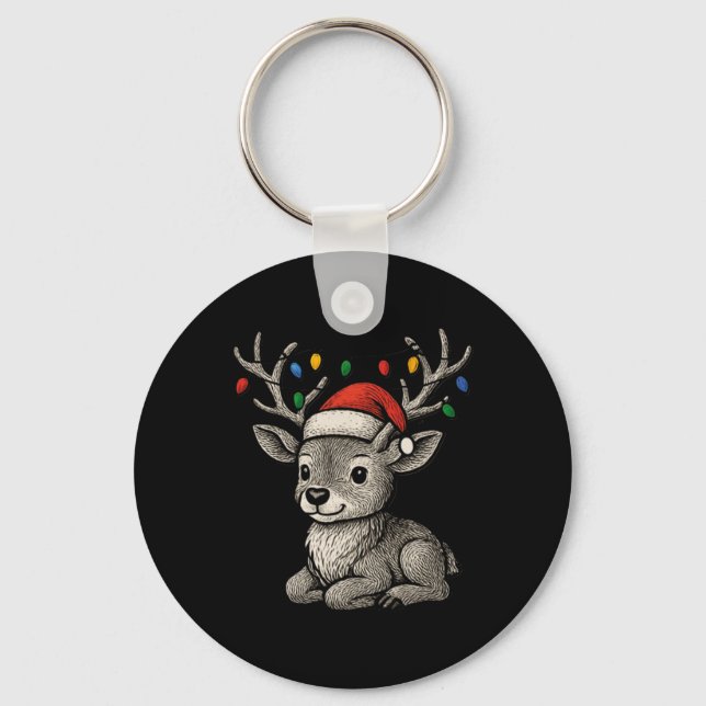 Cute Deer Fawn Fairy Lights Antlers Xmas Christmas Key Ring (Front)
