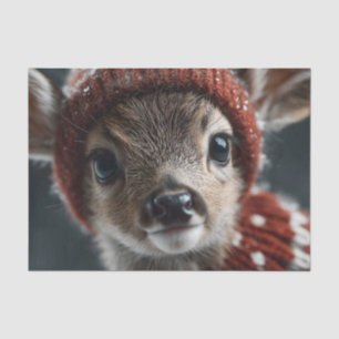 Cute Deer Fawn in Knitted Hat and Scarf Tissue Paper