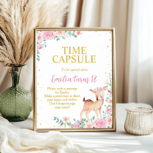 Cute Deer Floral Birthday Party Time Capsule Sign