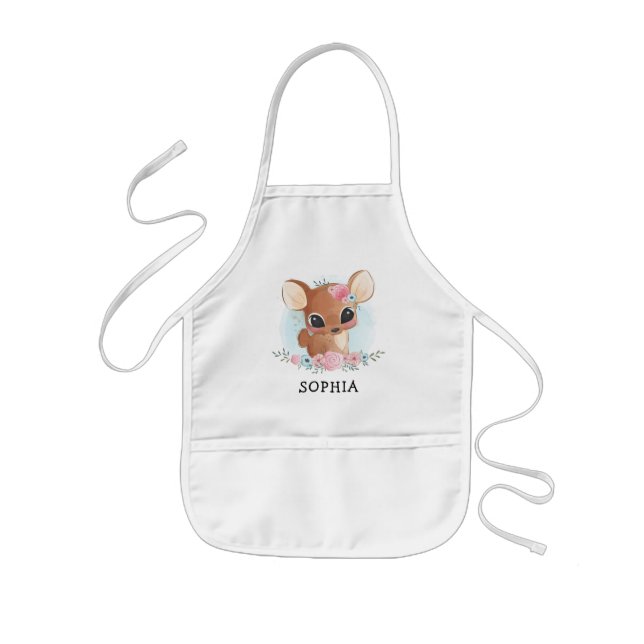 Cute Deer Floral Kids Apron (Front)