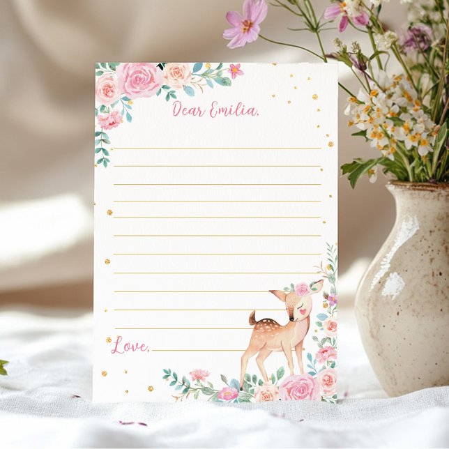 Cute Deer Floral Time Capsule Note Message Card (Creator Uploaded)