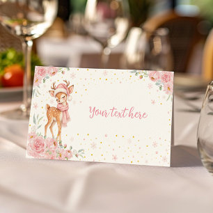 Cute Deer Floral Winter Birthday Party Food Tent Place Card
