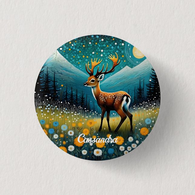 Cute Deer Flowers Meadow Fantasy 3 Cm Round Badge (Front)