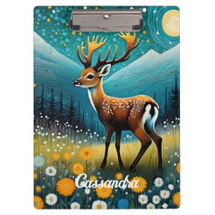 Cute Deer Flowers Meadow Fantasy Clipboard