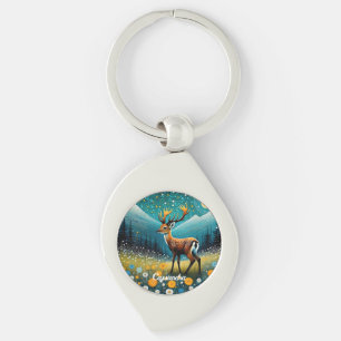 Cute Deer Flowers Meadow Fantasy Key Ring