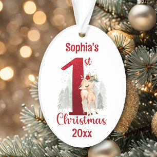 Cute Deer Forest Number One First Christmas Ornament