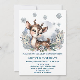 Cute deer forest winter woderland watercolor art invitation
