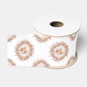Cute Deer Gingerbread Elegant Beige Red Christmas Grosgrain Ribbon