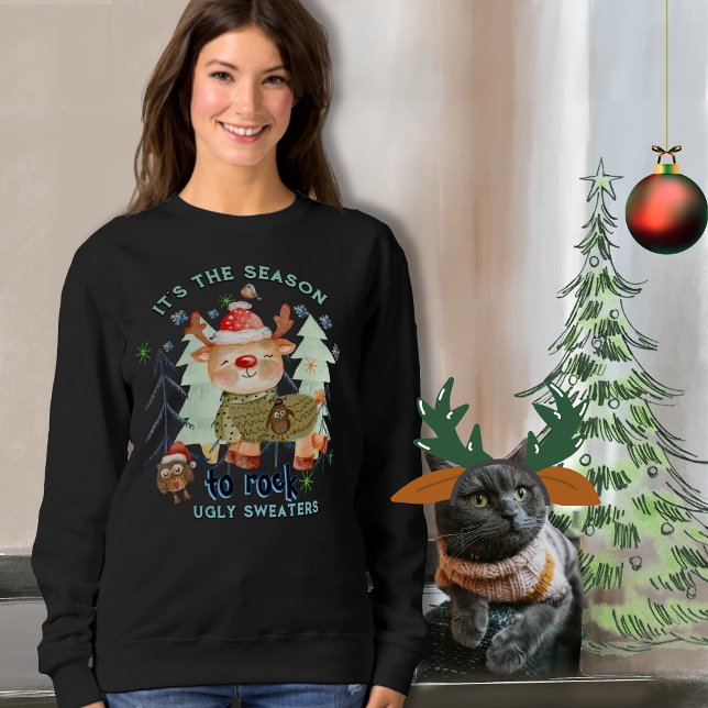 Cute Deer in Ugly Sweater Dark Sweatshirt (Cute Deer in Ugly Sweater Dark)