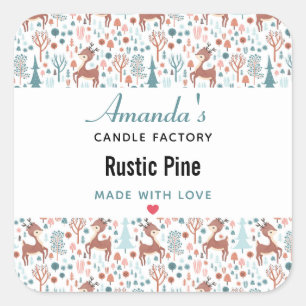 Cute Deer in Whimsical Forest Pattern Candle Square Sticker