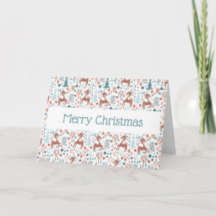 Cute Deer in Whimsical Forest Pattern Christmas Card