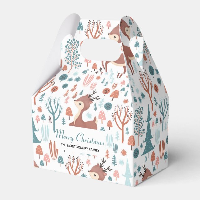 Cute Deer in Whimsical Forest Pattern Christmas Favour Box (Front Side)