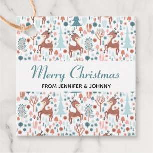Cute Deer in Whimsical Forest Pattern Christmas Favour Tags