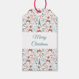Cute Deer in Whimsical Forest Pattern Christmas Gift Tags