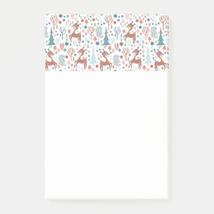 Cute Deer in Whimsical Forest Pattern Christmas Post-it Notes