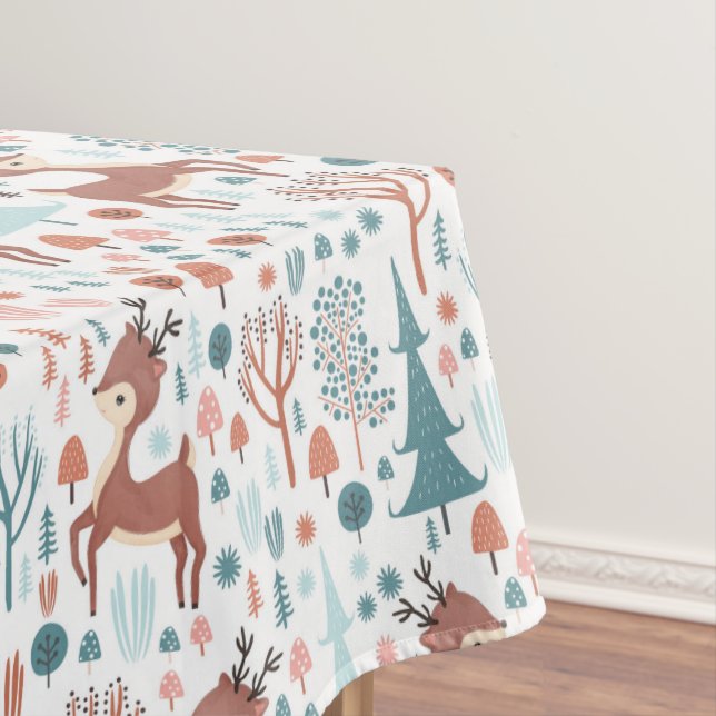 Cute Deer in Whimsical Forest Pattern Christmas Tablecloth (In Situ)