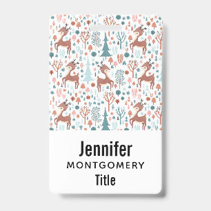 Cute Deer in Whimsical Forest Pattern ID Badge