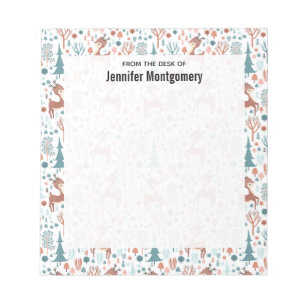 Cute Deer in Whimsical Forest Pattern Notepad