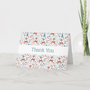 Cute Deer in Whimsical Forest Pattern Thank You Card