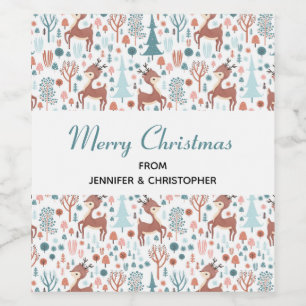 Cute Deer in Whimsical Forest Pattern Wine Label