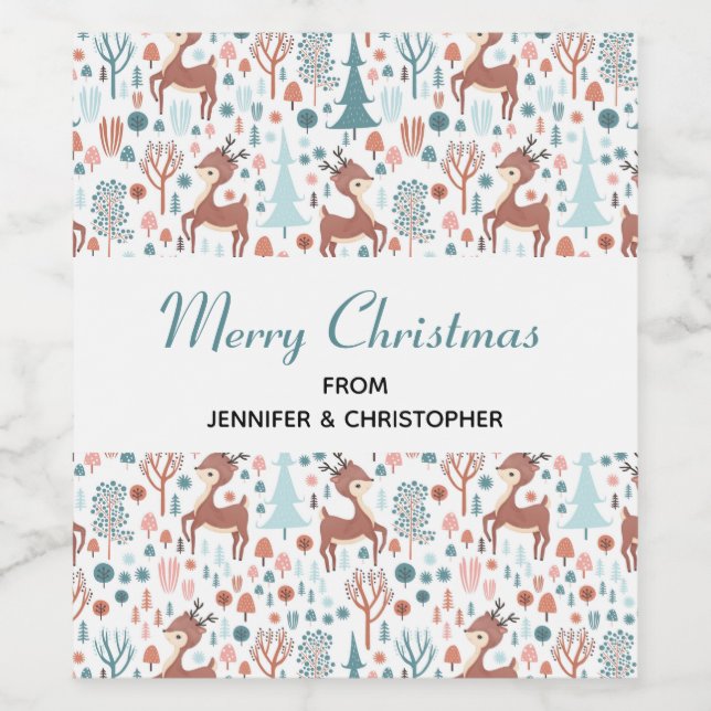 Cute Deer in Whimsical Forest Pattern Wine Label (Single Label)