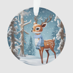 Cute Deer in Winter Woodlands Christmas Ornament